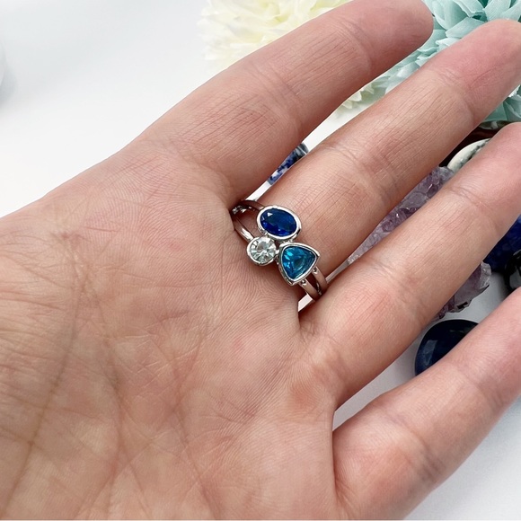 FLAW SEE DESCRIPTION Ring Size 10 Sapphire Aquamarine Topaz Sterling Silver 925 - Picture 4 of 11